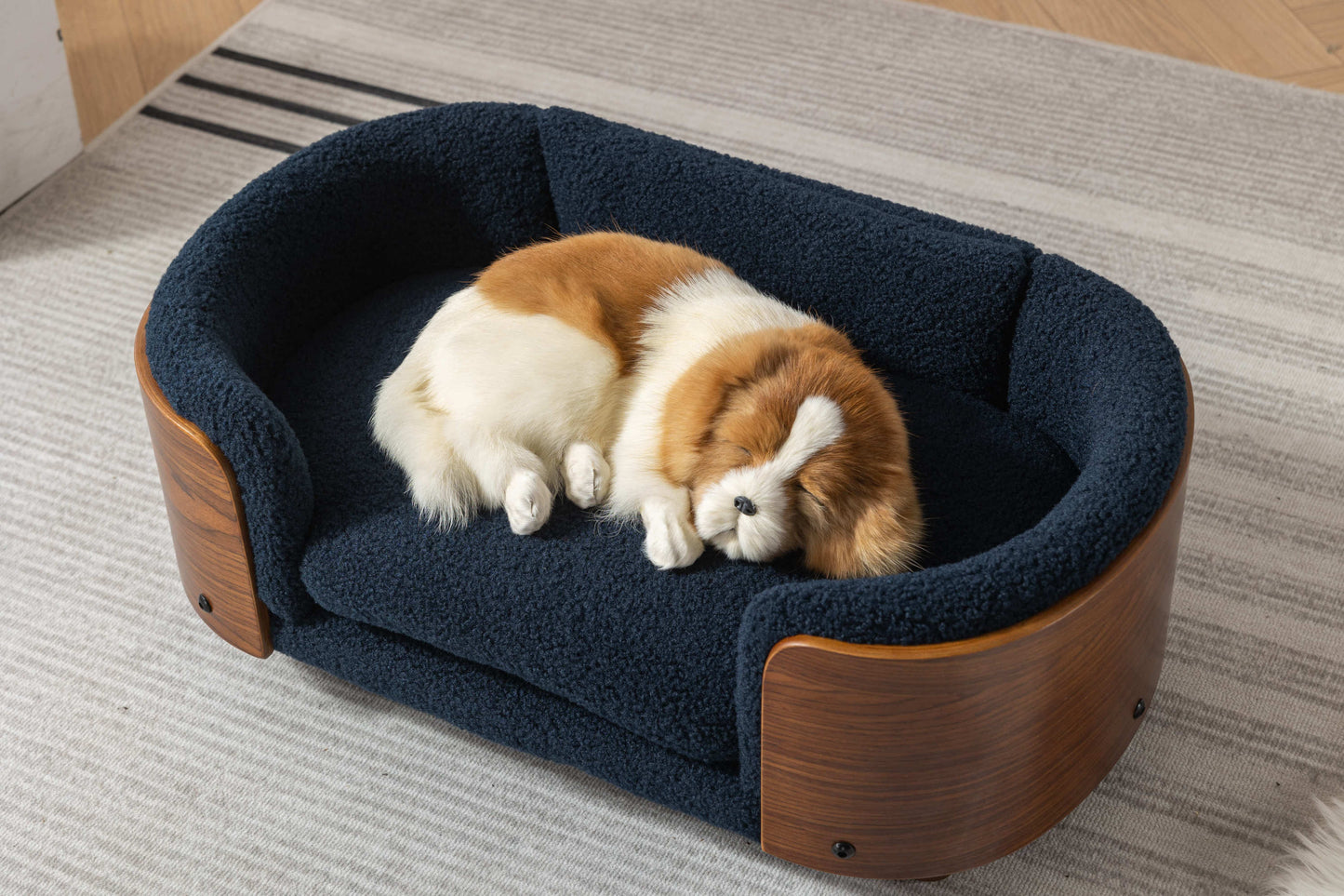 Scandinavian style Elevated Dog Bed Pet Sofa With Solid Wood legs and Walnut Bent Wood Back,  Cashmere Cushion,Small Size