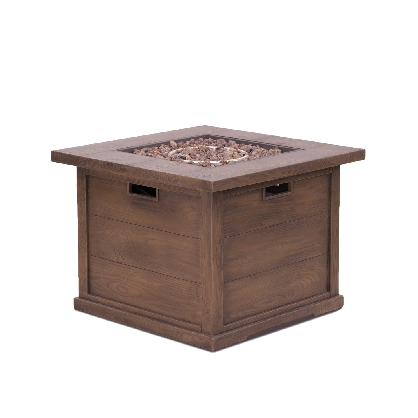 Patio Outdoor 24'' H x 32'' W Square Gas Burning Concrete Fire Pit Wood Pattern - Brown - 40,000 BTU