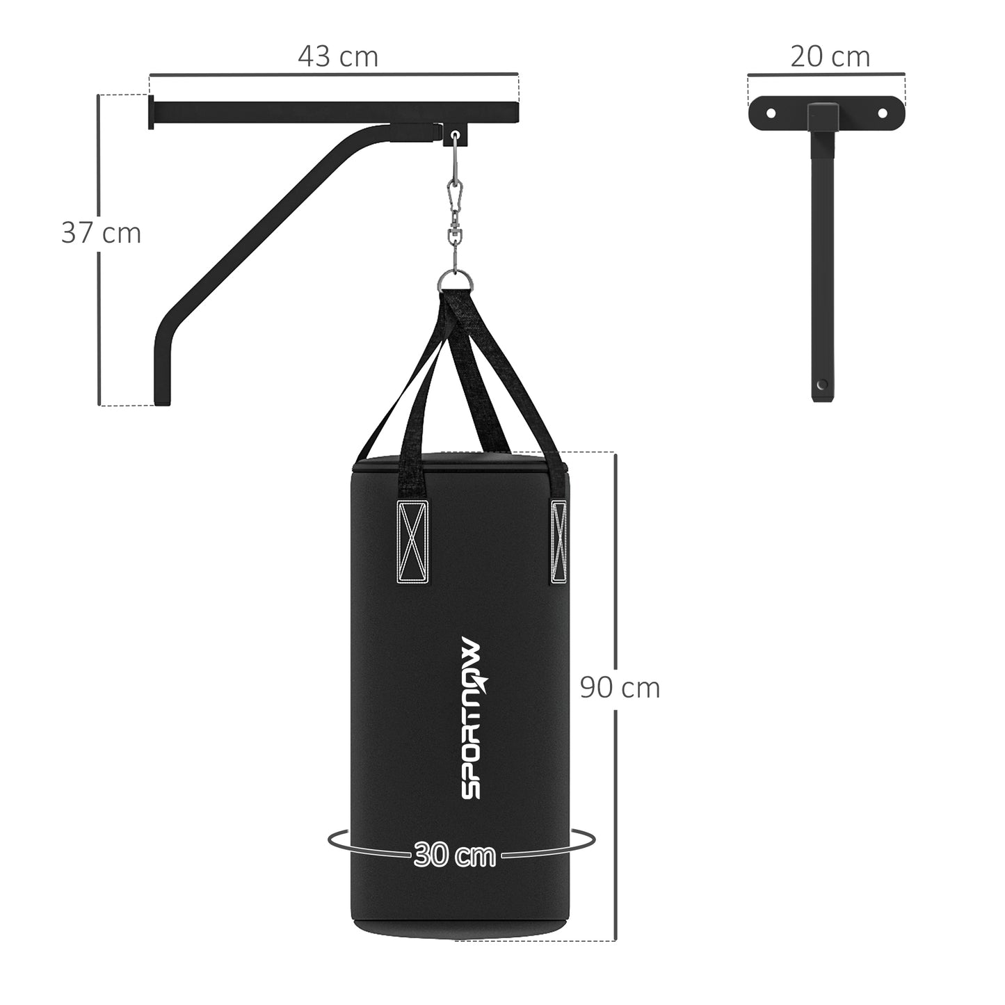 Soozier Unfilled Punching Bag for Adults, Heavy Bag Wall Mount Set with Bracket, Boxing Gloves, Hand Wraps and 360° Swivel Hook for Muay Thai and MMA Training