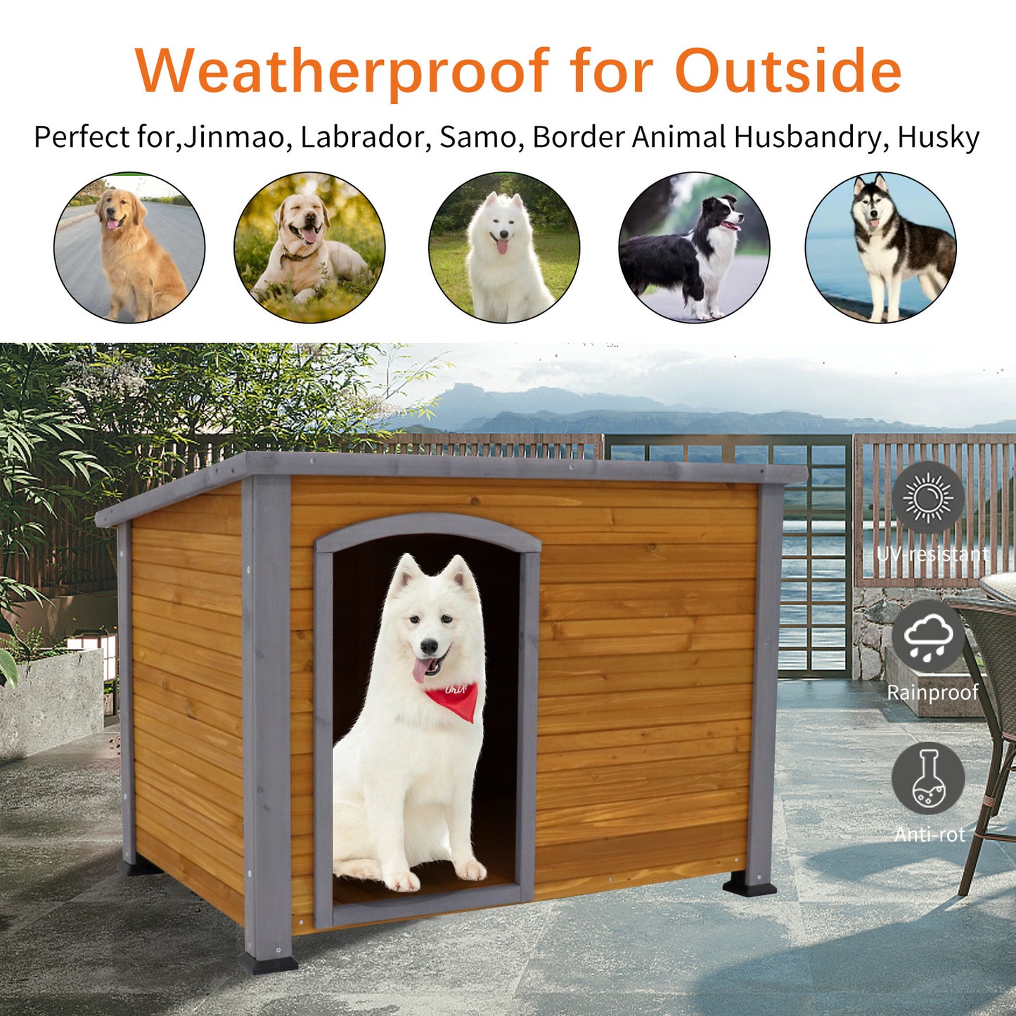 Dog House Outdoor & Indoor  Wooden Dog Kennel for Winter with Raised Feet Weatherproof for Large Dogs