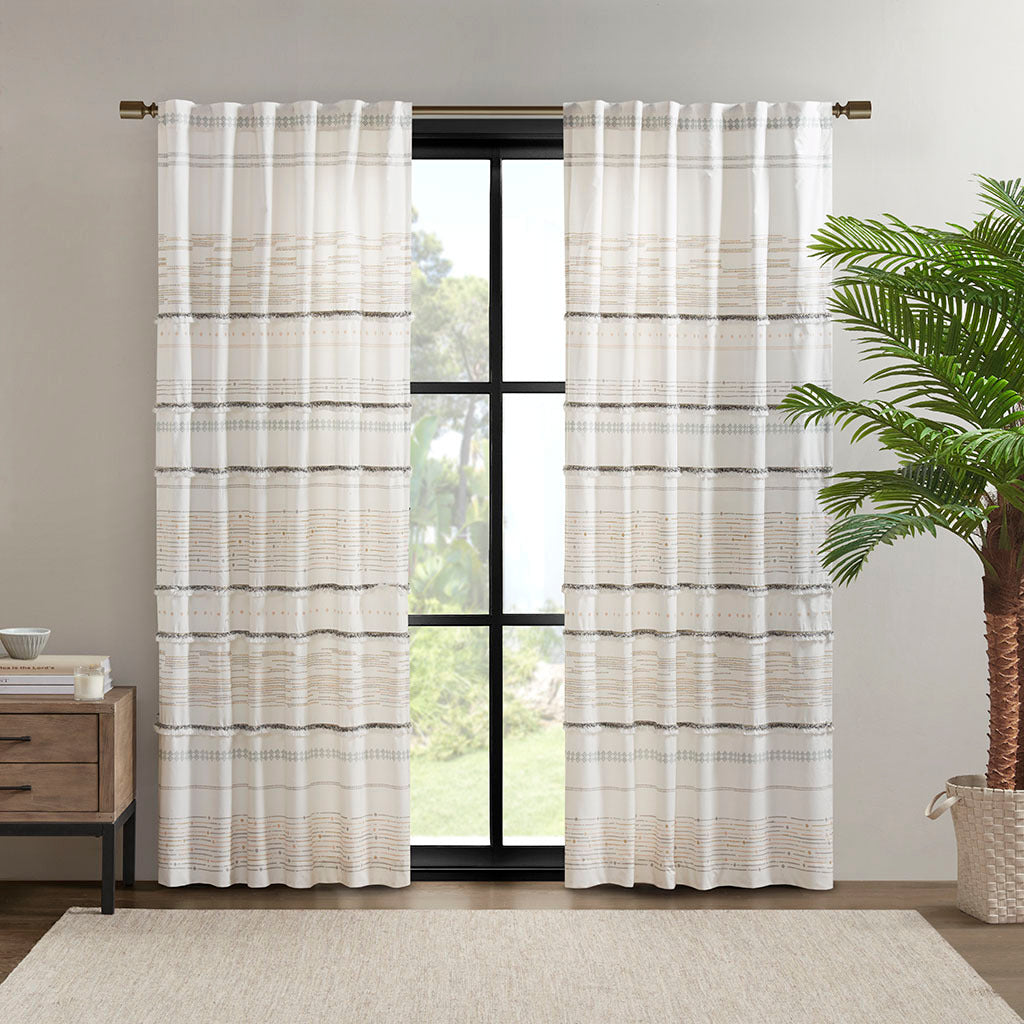 Cotton Printed Curtain Panel with tassel trim and Lining(Only 1 Pc Panel)