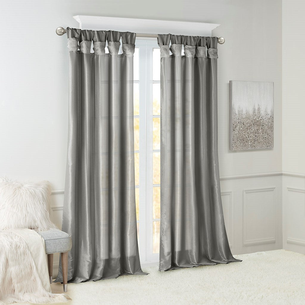 Twist Tab Lined Window Curtain Panel Charcoal 50x120'