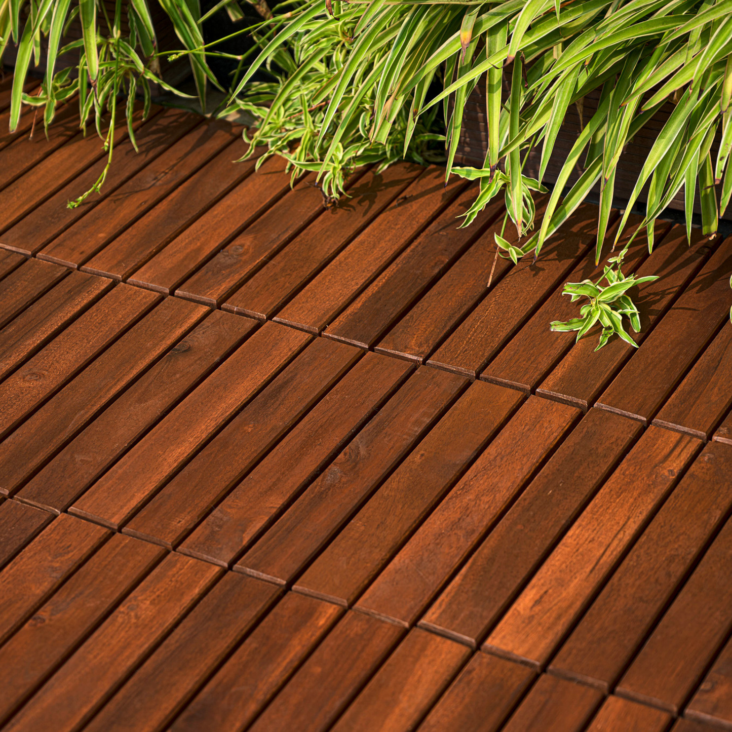 30 PCS Interlocking Deck Tiles Striped Pattern, 12" x 12" Square Acacia Hardwood Outdoor Flooring for Patio, Bancony, Pool Side,...