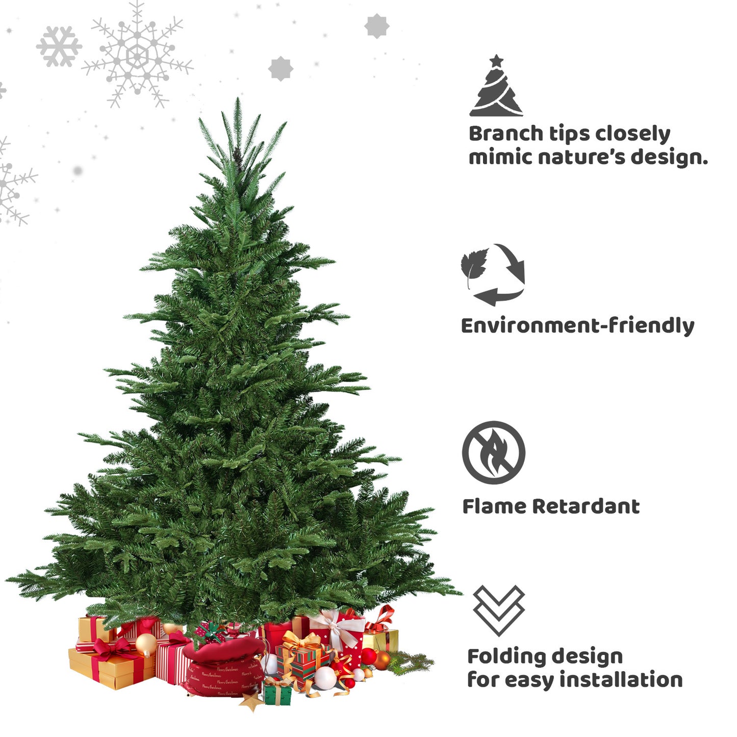 8FT Christmas Tree Simulate Nature Advanced Materials Premium Hinged Spruce Artificial Douglas Firs Tree, Christmas Holiday Party Atmosphere Decoration New Year Celebration PE+PVC Xmas Tree