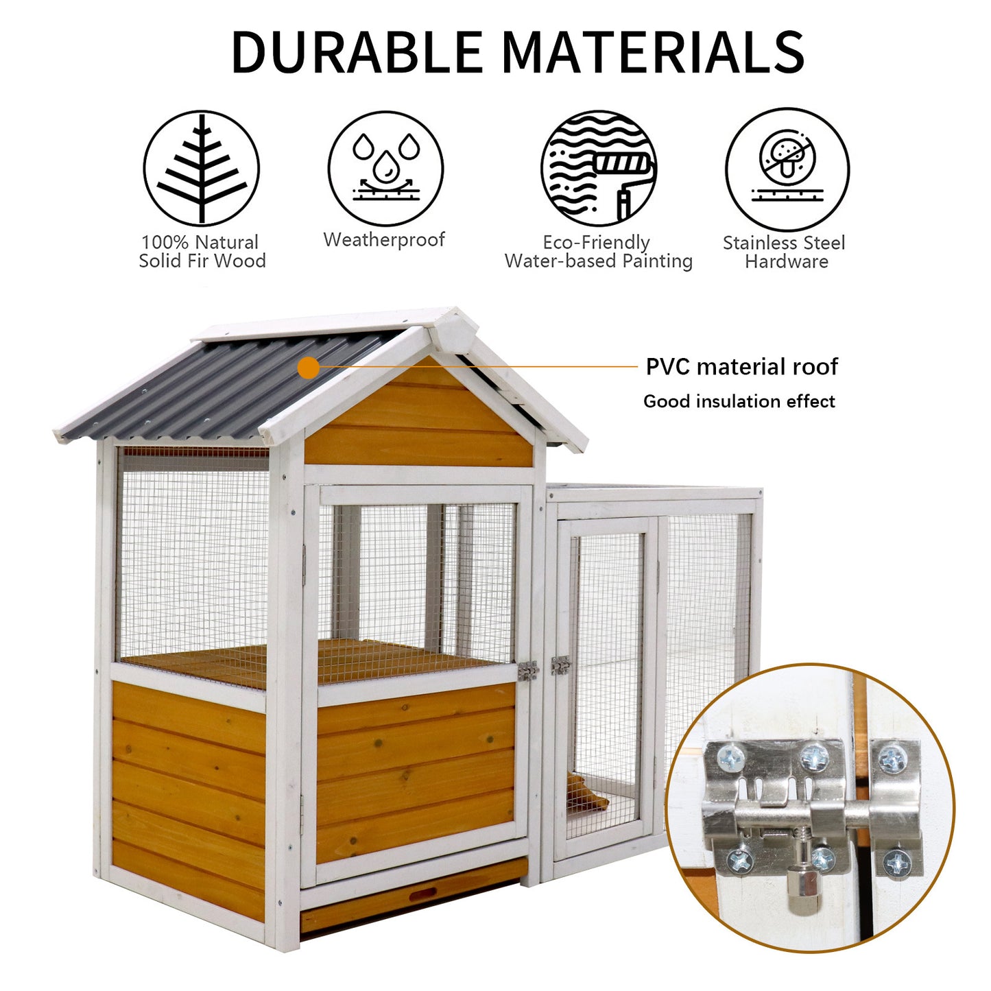 Large outdoor chicken coop Wooden chicken coop, duck coop with nest box, bird cage, rabbit cage - waterproof PVC board ( yellow brown  gradient 80°)