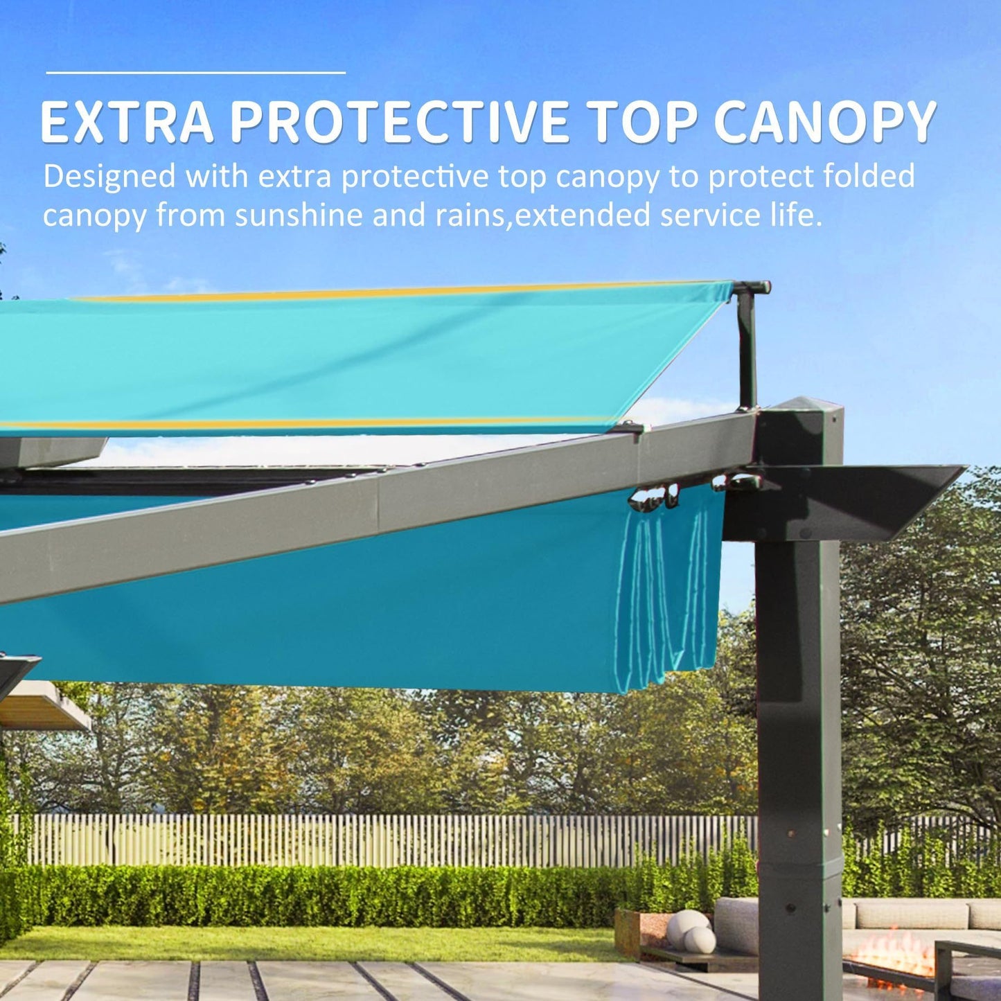 11 X 16 FT Outdoor Living Outdoor Retractable Pergola with Weather-Resistant Canopy Aluminum Garden Pergola Patio Grill Gazebo for Courtyard -Lake Blue