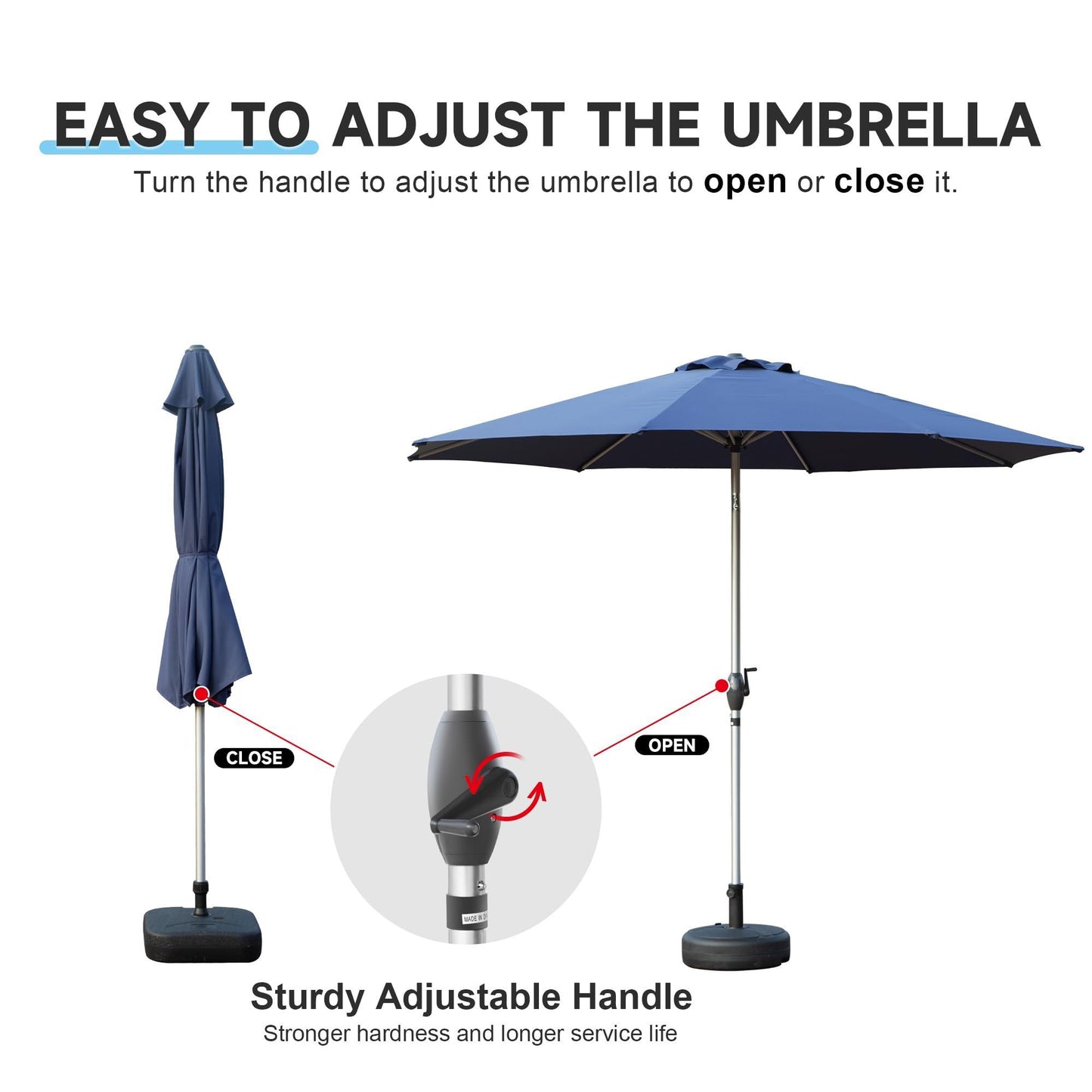 [SantaChoice] 9FT Patio Umbrella, Outdoor Table Umbrella with Push Button Tilt and Crank, UV Protection Waterproof Market Sun Umbrella with 8 Sturdy Ribs for Garden, Deck, Backyard, Pool (Navy Blue)