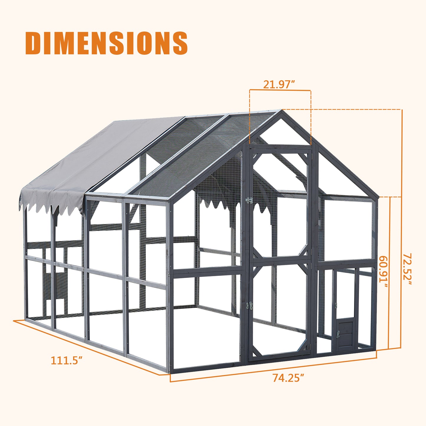 Outdoor Chicken Coop Enclosures 110" Large Kitten Playpen ,Upgrade Waterproof Cover-GREY