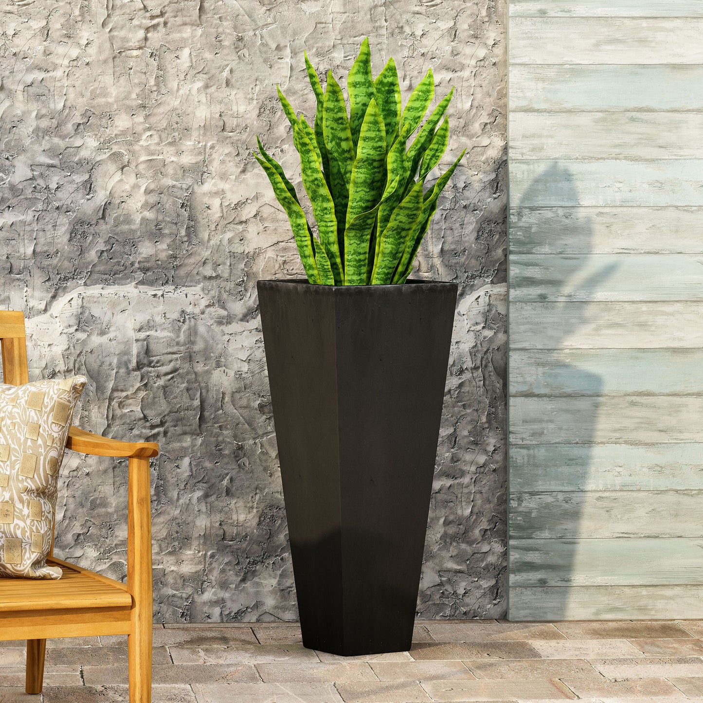 13" x 32.5" Outdoor Modern MGO Cast Stone Planter, Black