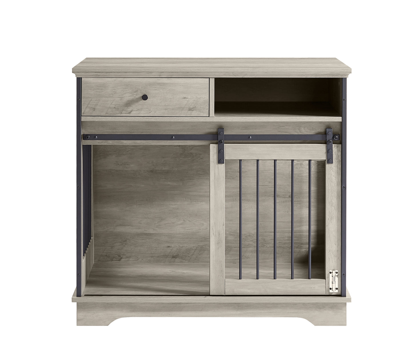 Sliding door dog crate with drawers. Grey,35.43'' W x 23.62'' D x 33.46'' H