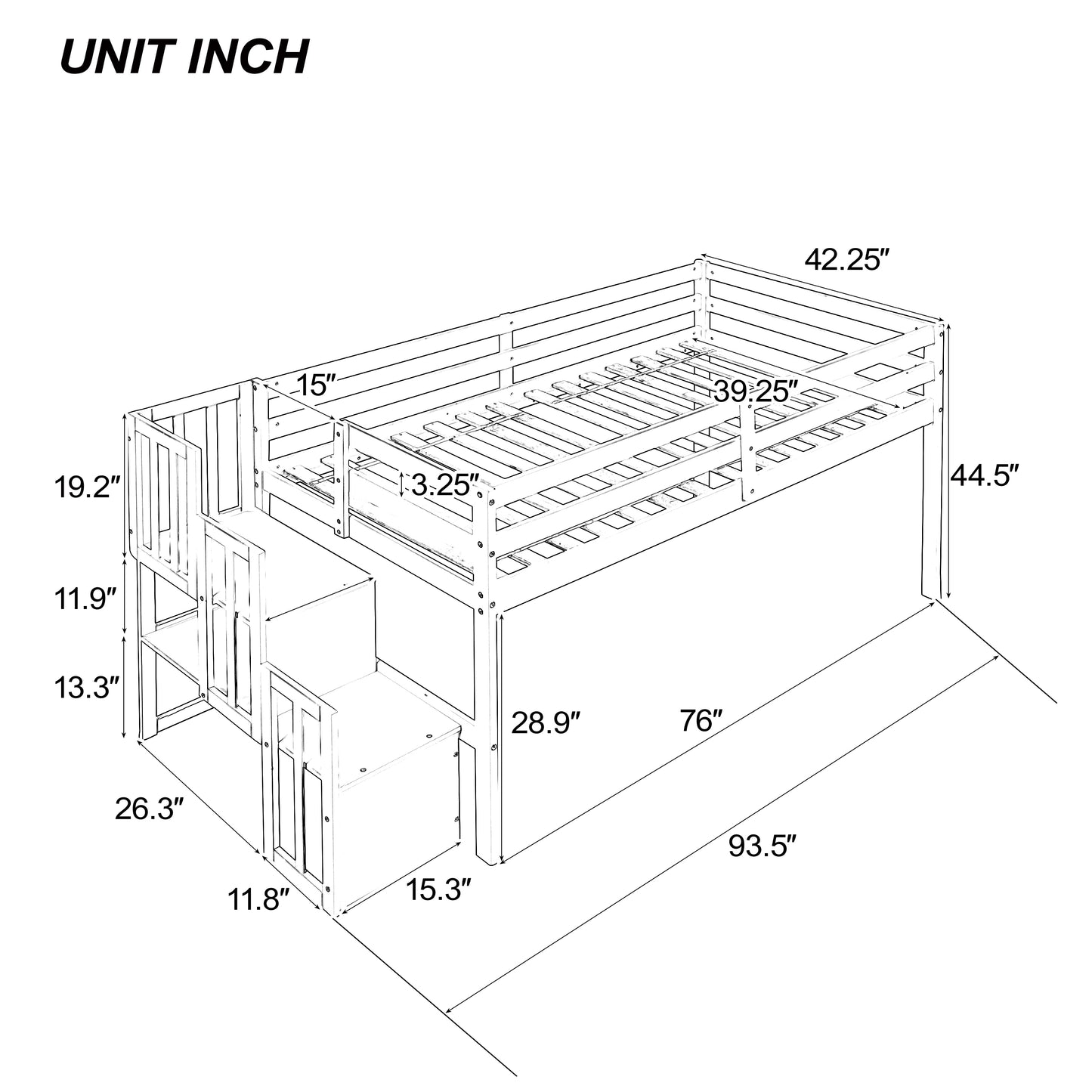 Loft bed with staircase , White