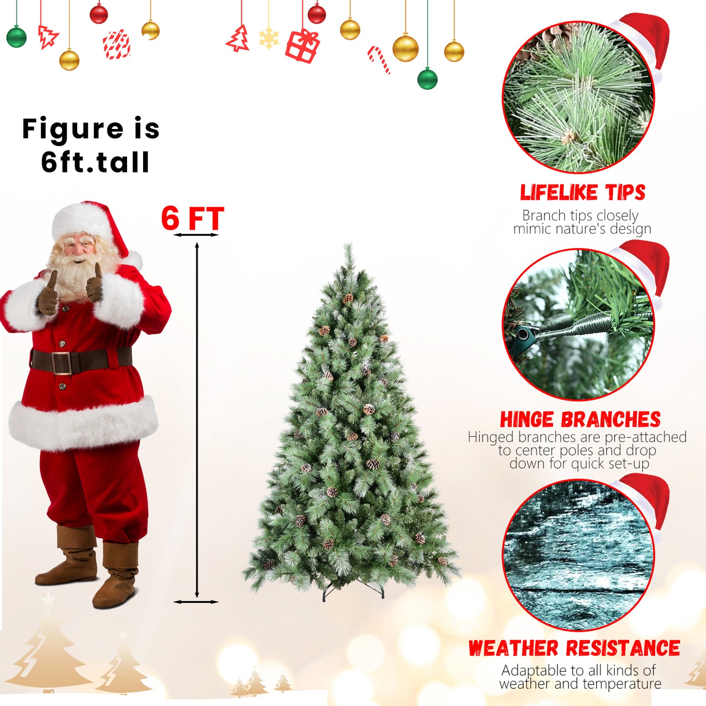 7ft Scotch Pine Christmas Tree, Premium Frosted Pre-Decorated Artificial Holiday Decor w/ 1,348 Branch Tips, Xmas Trees for Holiday Party Decoration