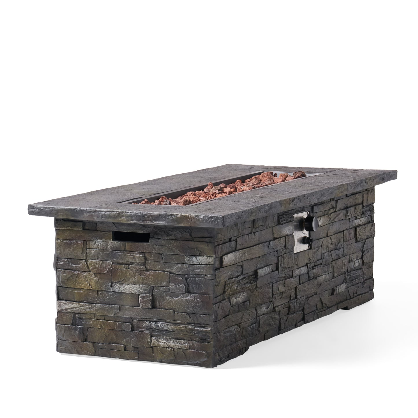 56" Outdoor 40,000 BTU Rectangular MgO Concrete Propane Fire Pit, Stone Pattern (Tank Cover not Included)