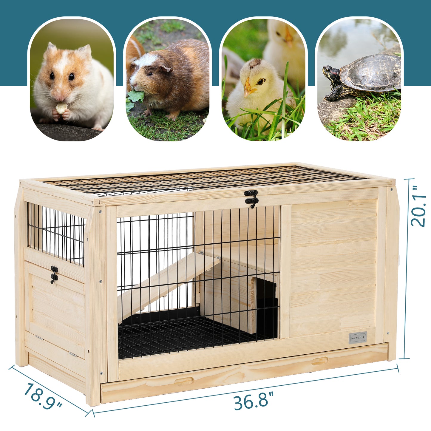 Wooden Rabbit Hutch Indoor Bunny House for Small Animals with Plastic Tray