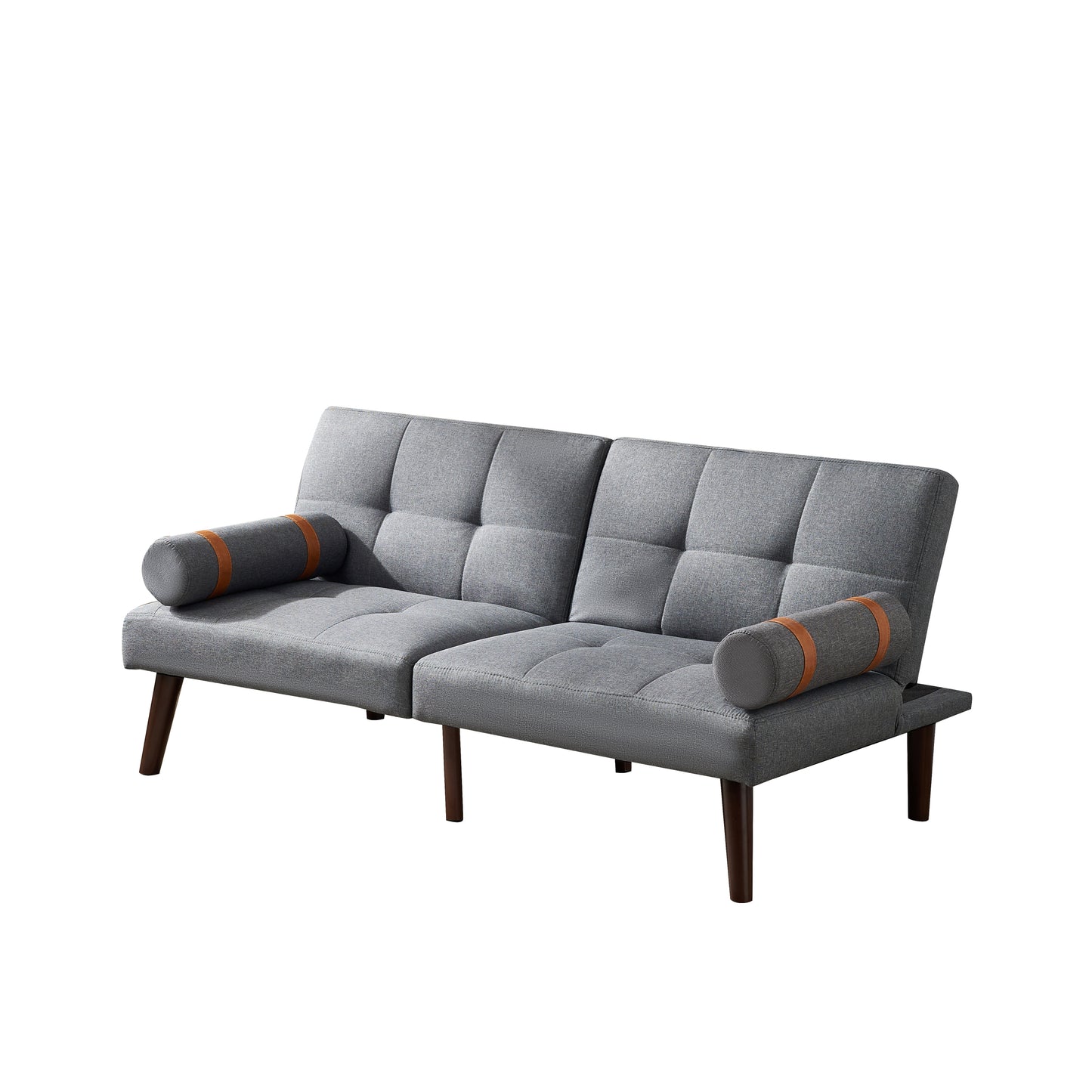 Convertible Sofa Bed Futon with Solid Wood Legs Linen Fabric Grey