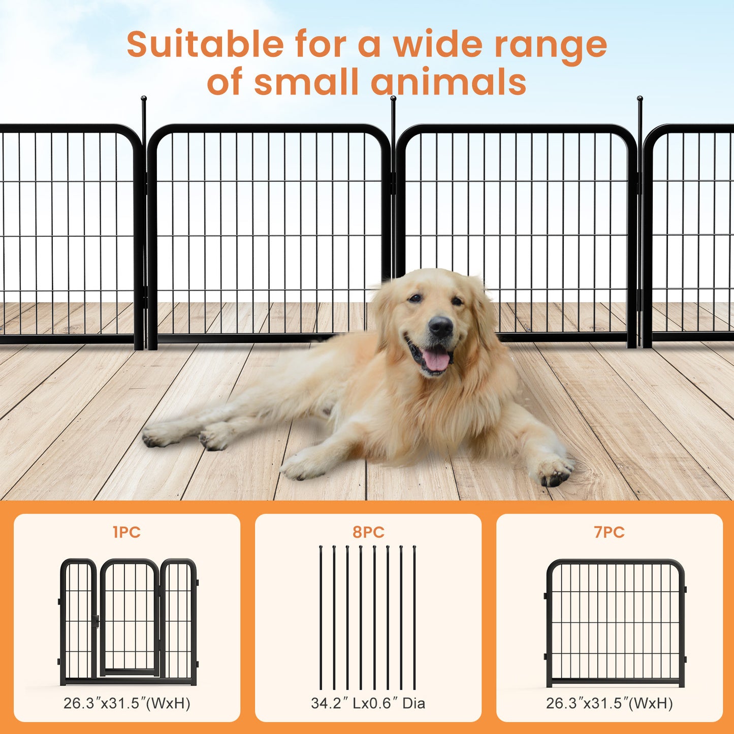 Dog Playpen Outdoor, 8 Panel Dog Fence 31.'' Pet Pen for Small Dogs Pet Exercise Pen for Puppy/Rabbit/Small Animals Portable Playpen for RV Camping Garden Yard, Indoor. Black, 26.3'' W x 31.5'' H.