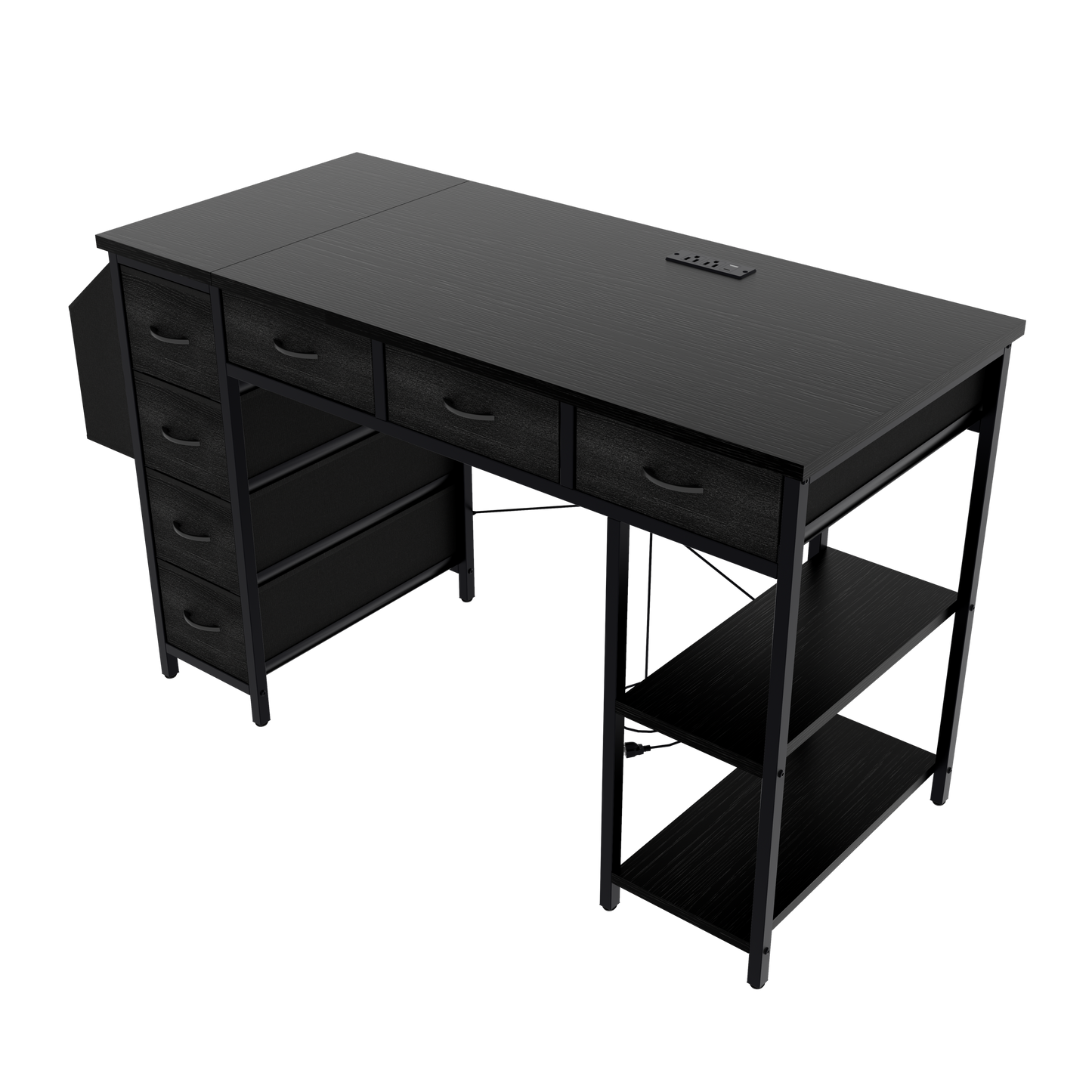 47" Computer Desk with 7 Drawers, Extra Large Side Pocket, and Power Outlets – Ideal for Home Office, Study, or Gaming –  Black