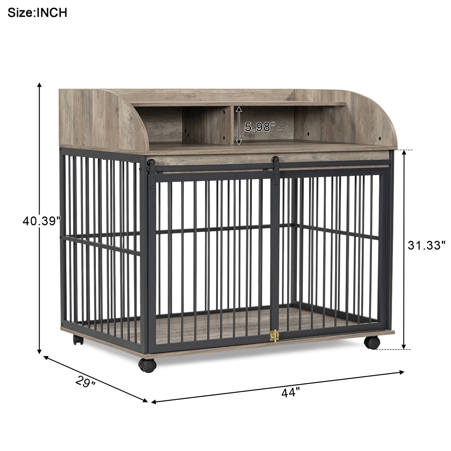 GO 44'' Heavy Duty Large Dog Crate Furniture for Large Medium Dog with Lockable Wheels, Wooden Dog Crate Dog Kennel, End Table Crate with Double layer storage, Gray