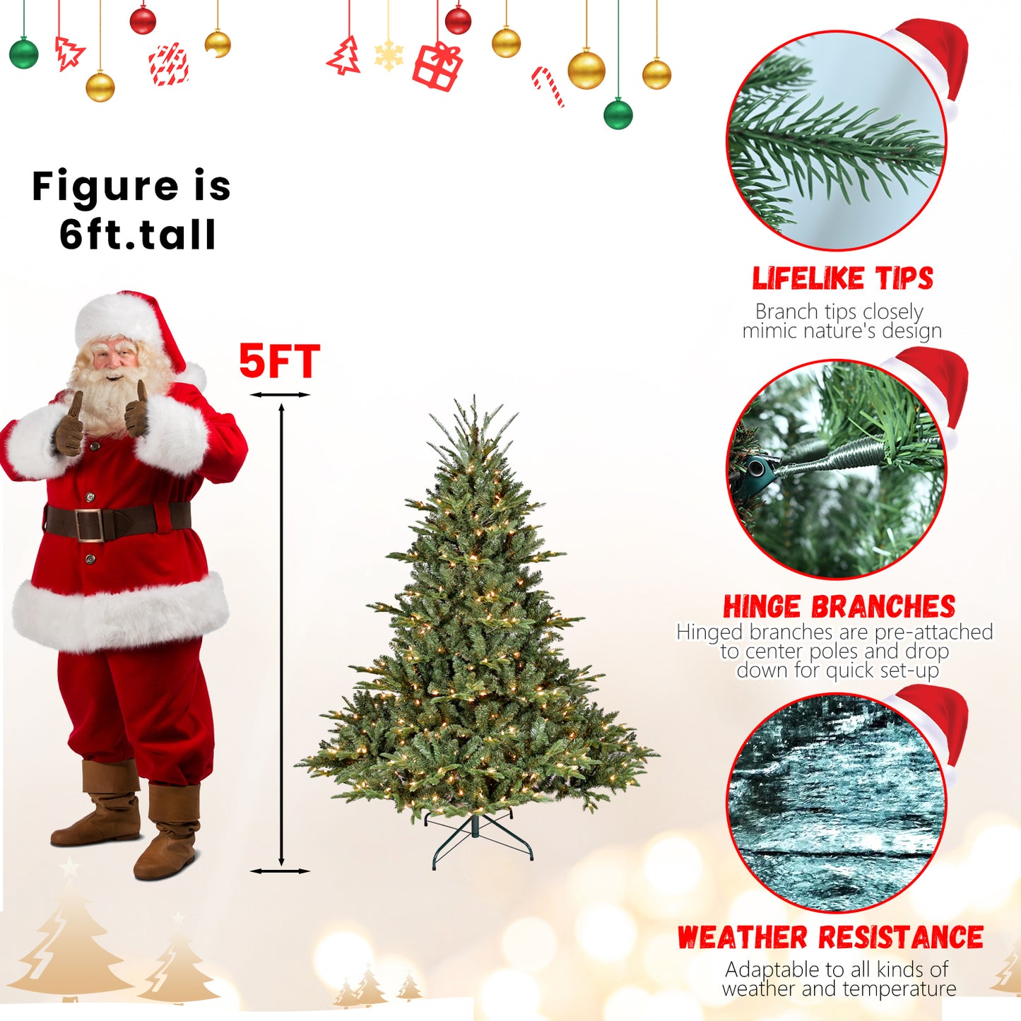 7.5FT Christmas Tree Simulate Nature Advanced Materials Premium Hinged Spruce Artificial Douglas Firs Tree, Christmas Holiday Party Atmosphere Decoration New Year Celebration PE+PVC Xmas Tree