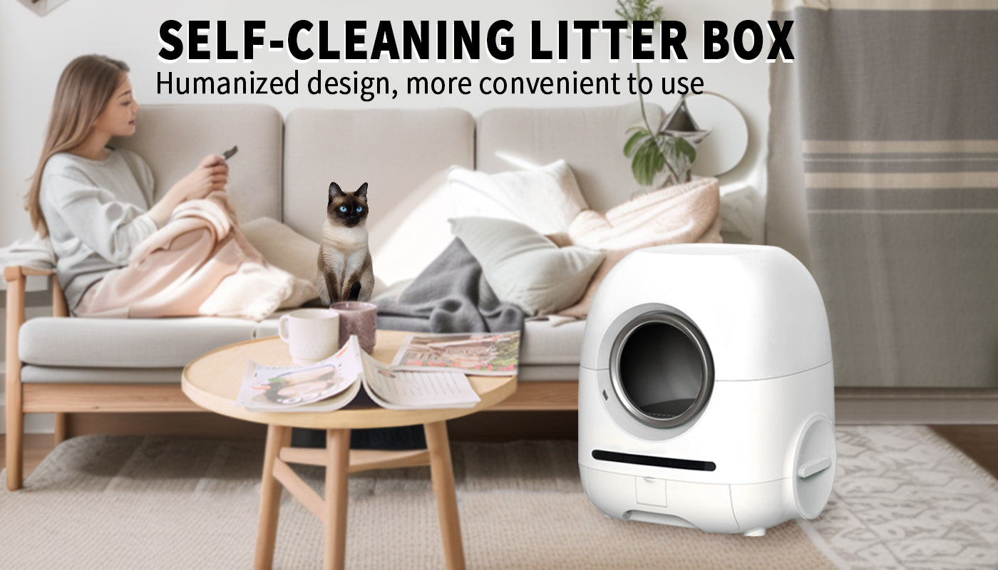 Self-cleaning cat litter box, 68L+9L, suitable for a variety of cat litter, APP control, real-time video, photo and video, safe and reliable, ionic deodorization, with exhaust hose, support WiFi