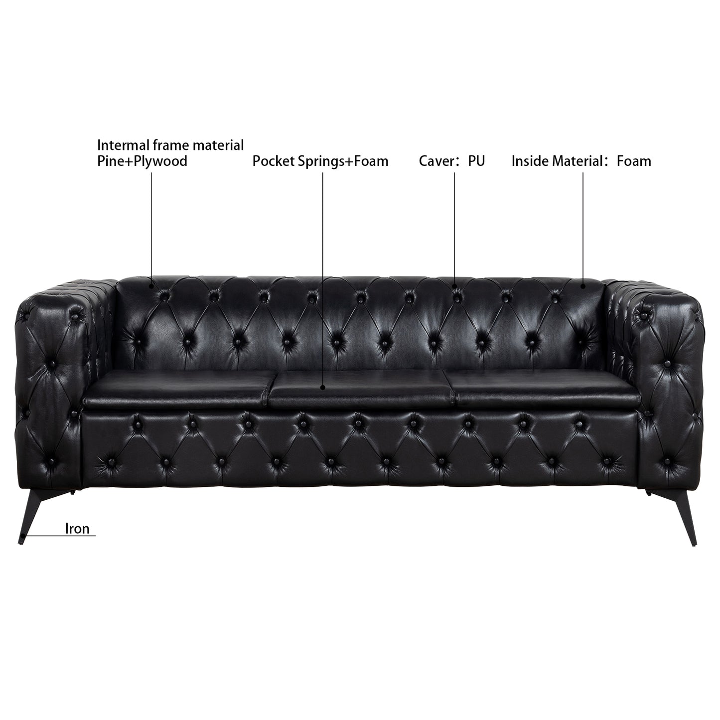 [SantaChoice] 84.06 Inch Width Traditional  Square Arm removable cushion 3 seater Sofa