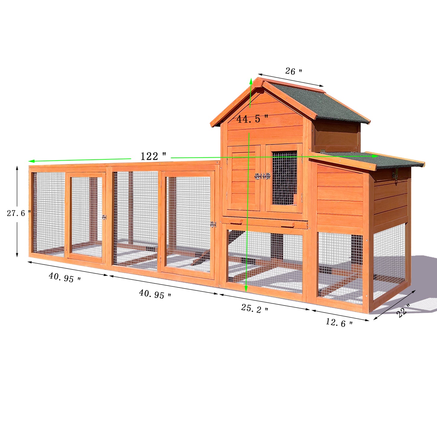 121＂Large outdoor Wooden Chicken Coop, Hen House with Nest Box ,Wire Fence Poultry Cage