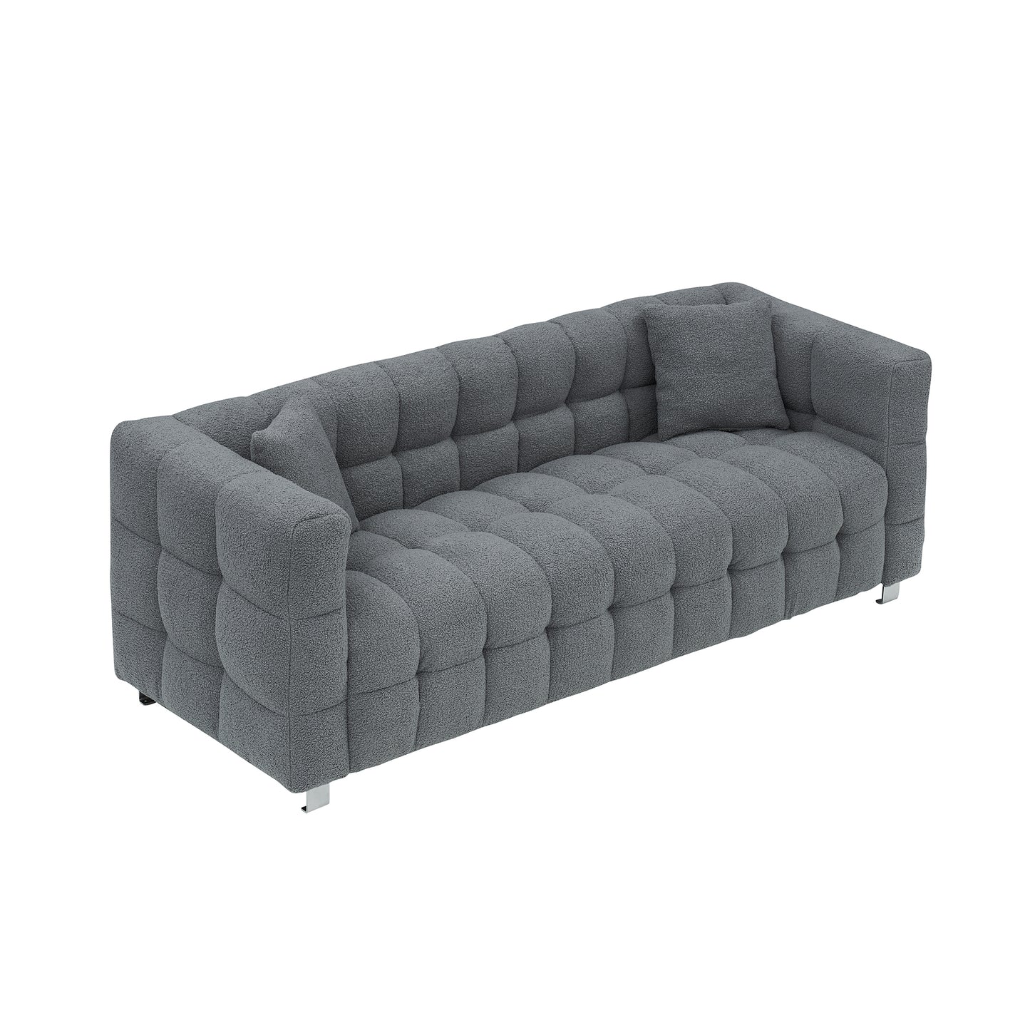 [SantaChoice] Grey teddy fleece sofa 80 inch discharge in living room bedroom with two throw pillows hardware foot support