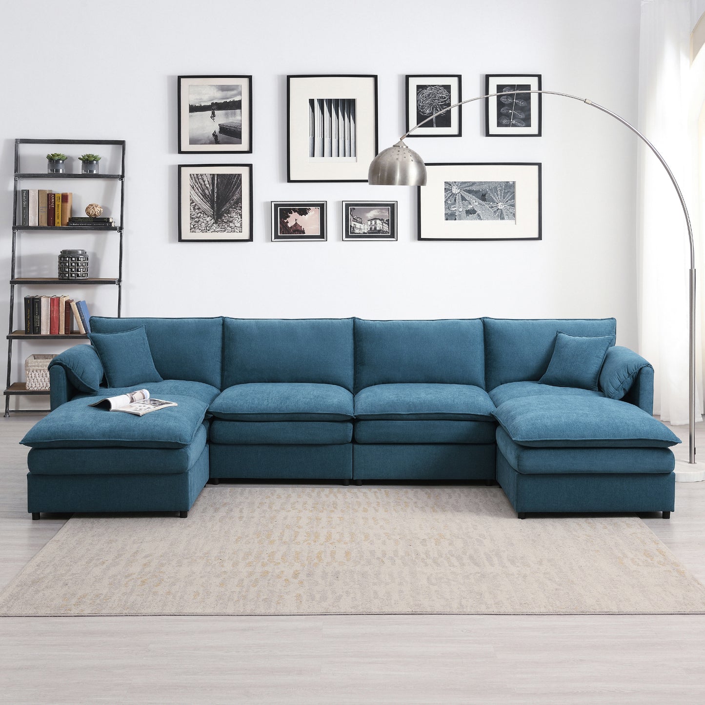 [SantaChoice] 134x66" Chenille Modular Sectional Sofa,U Shaped Cloud Couch Set with Double Cushions ,6 Seat Sleeper Sofa Bed with Ottomans,Oversized Indoor Furniture for Living Room, 3 Colors