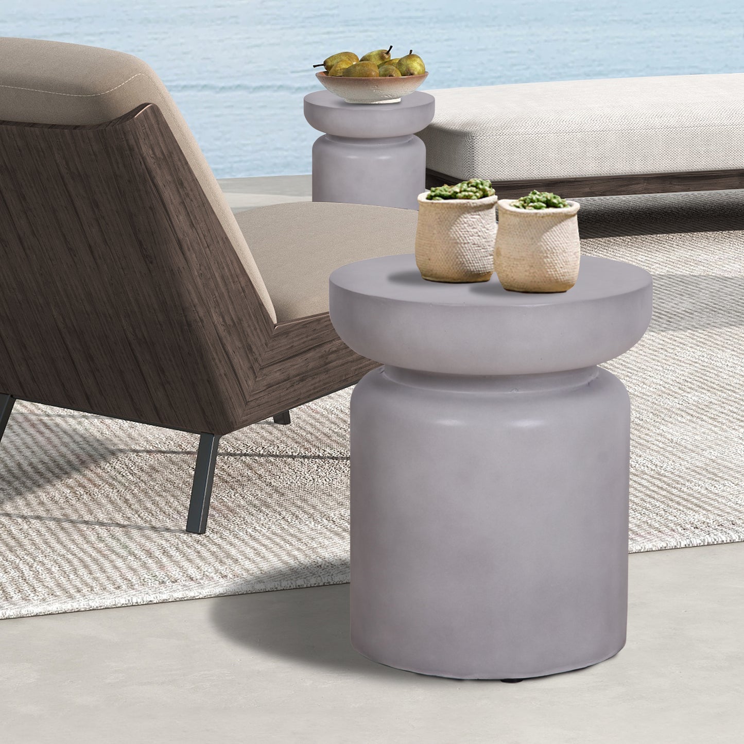 Faux Concrete Texture 17 Inch Height Accent Table For Indoor And Outdoor