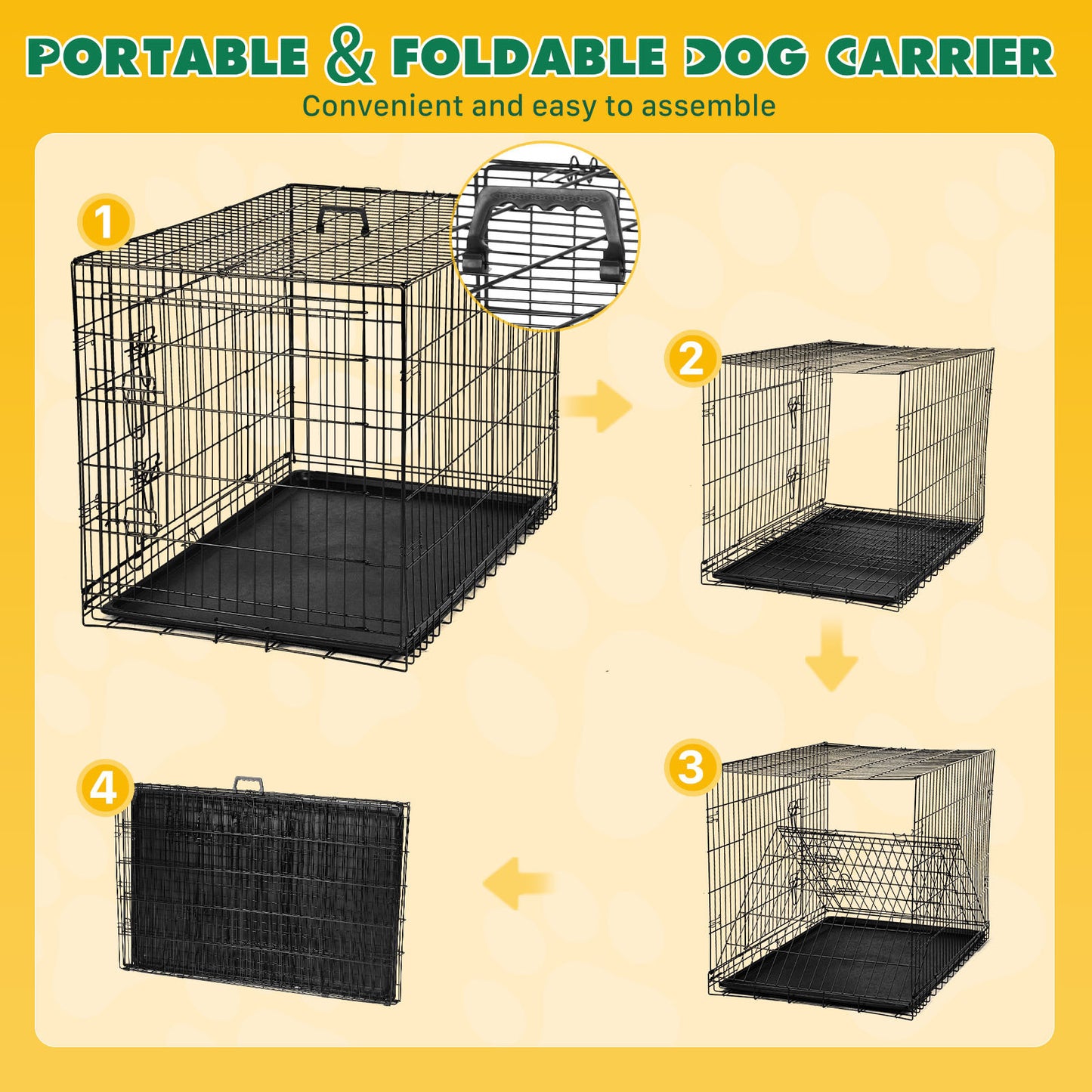 Dog Crate with Divider Panel,36 Inch Double Door Folding Metal Wire Dog Cage with Plastic Leak-Proof Pan Tray, Pet Kennel for Indoor