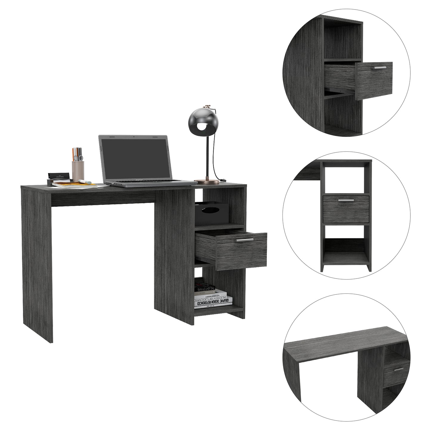 Omma Computer Desk, One Drawer, Two Shelves