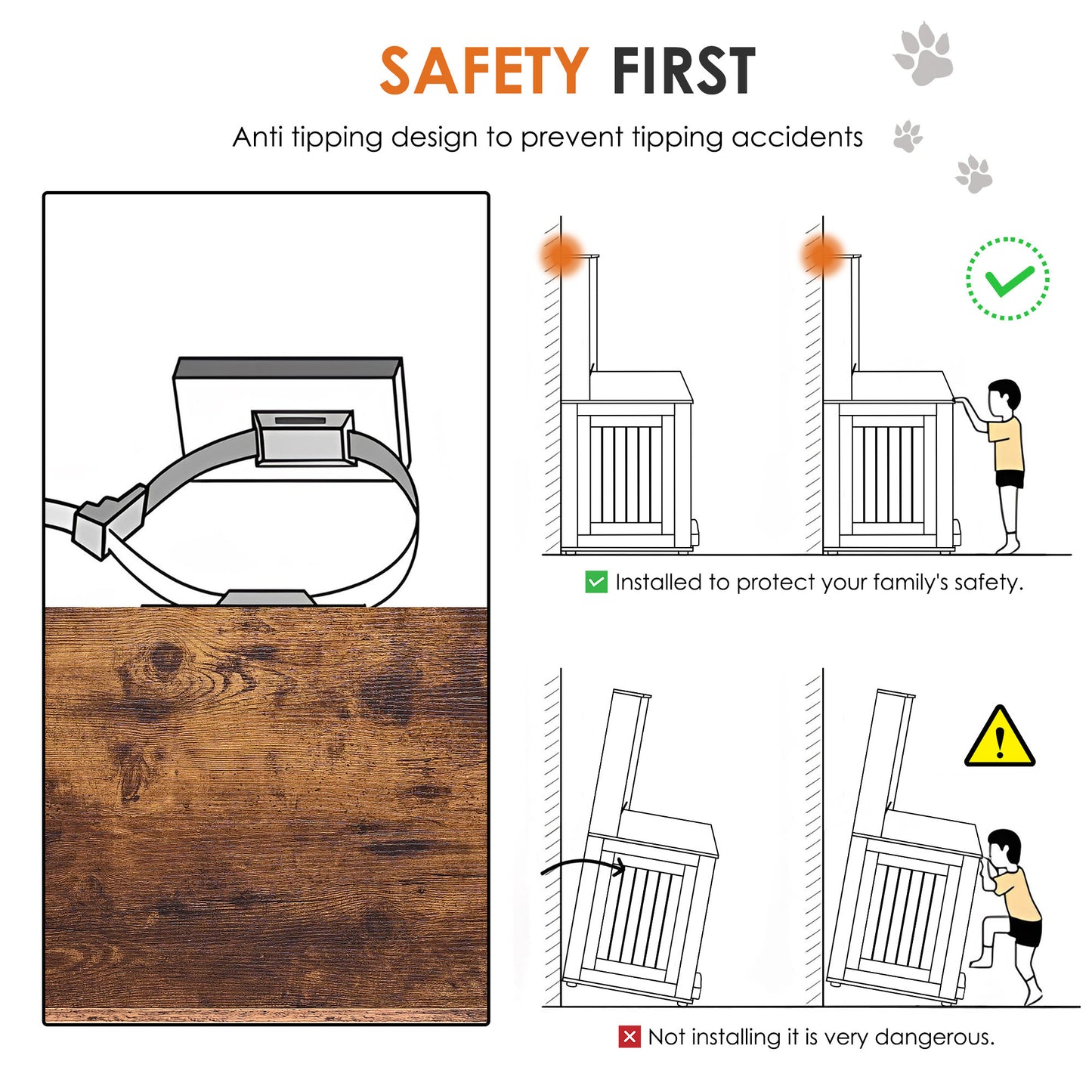 Dog crate,Graffiti dog cage, kennel with double doors, crate interior furniture, heavy wooden dog cage, large dog, white