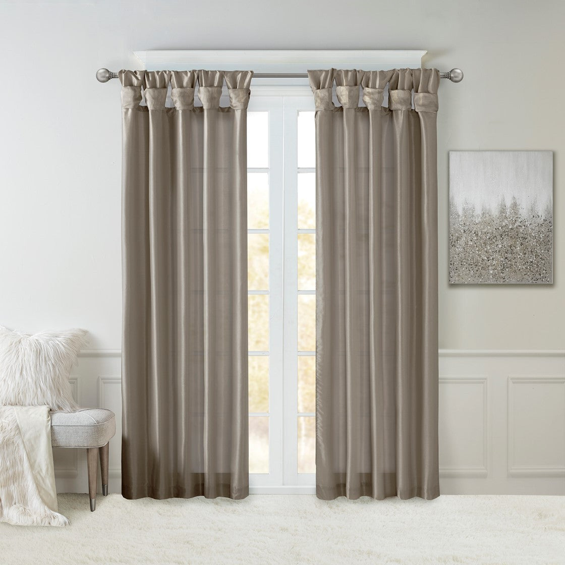 Twist Tab Lined Window Curtain Panel Pewter 50x120'