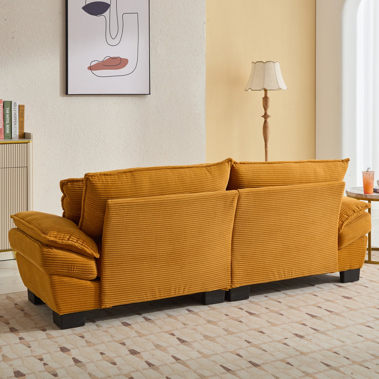 Corduroy Sofa Sleeper Couch Loveseat Sofa with Pillows Comfy Upholstered Deep Seat Sofa for Bedroom,Living Room,Apartment,Office,Dorm-Yellow Corduroy