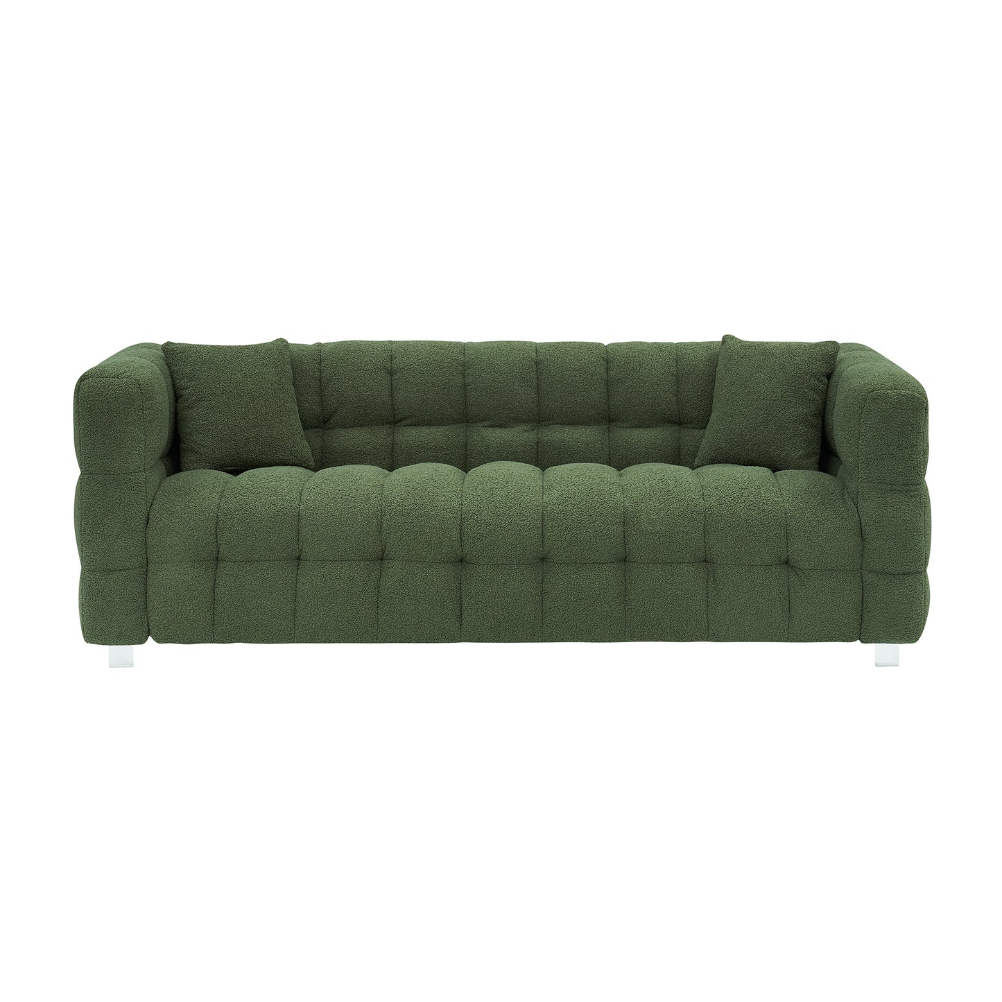 Refreshing Green Teddy Fleece Sofa - 80" Ideal for Living Room or Bedroom, Comes with Two Throw Pillows and Sturdy Hardware Foot Support