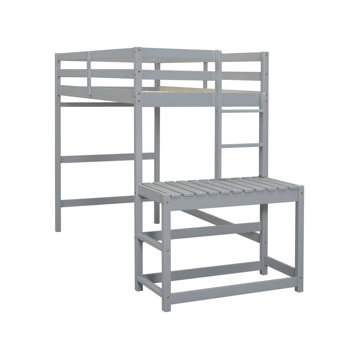 Twin Size High Loft Bed with Ladder landing Platform, Ladders, Guardrails,Grey