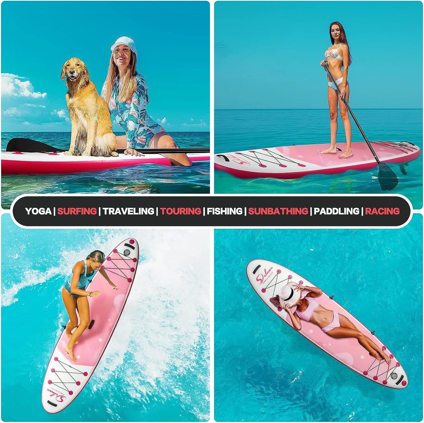 Inflatable Stand Up Paddle Board – Simple Deluxe Premium SUP for All Skill Levels, Pink Paddle Boards for Adults & Youth, Blow Up Stand-Up Paddleboards with Accessories & Backpack, Surf Control