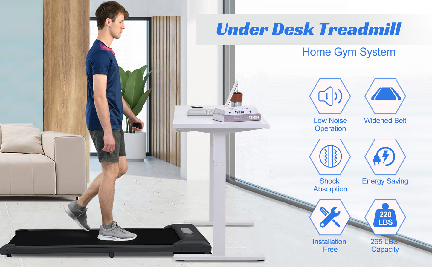 2 in 1 Under Desk Electric Treadmill 2.5HP, Remote Control, Display, Walking Jogging Running Machine Fitness Equipment for Home Gym Office