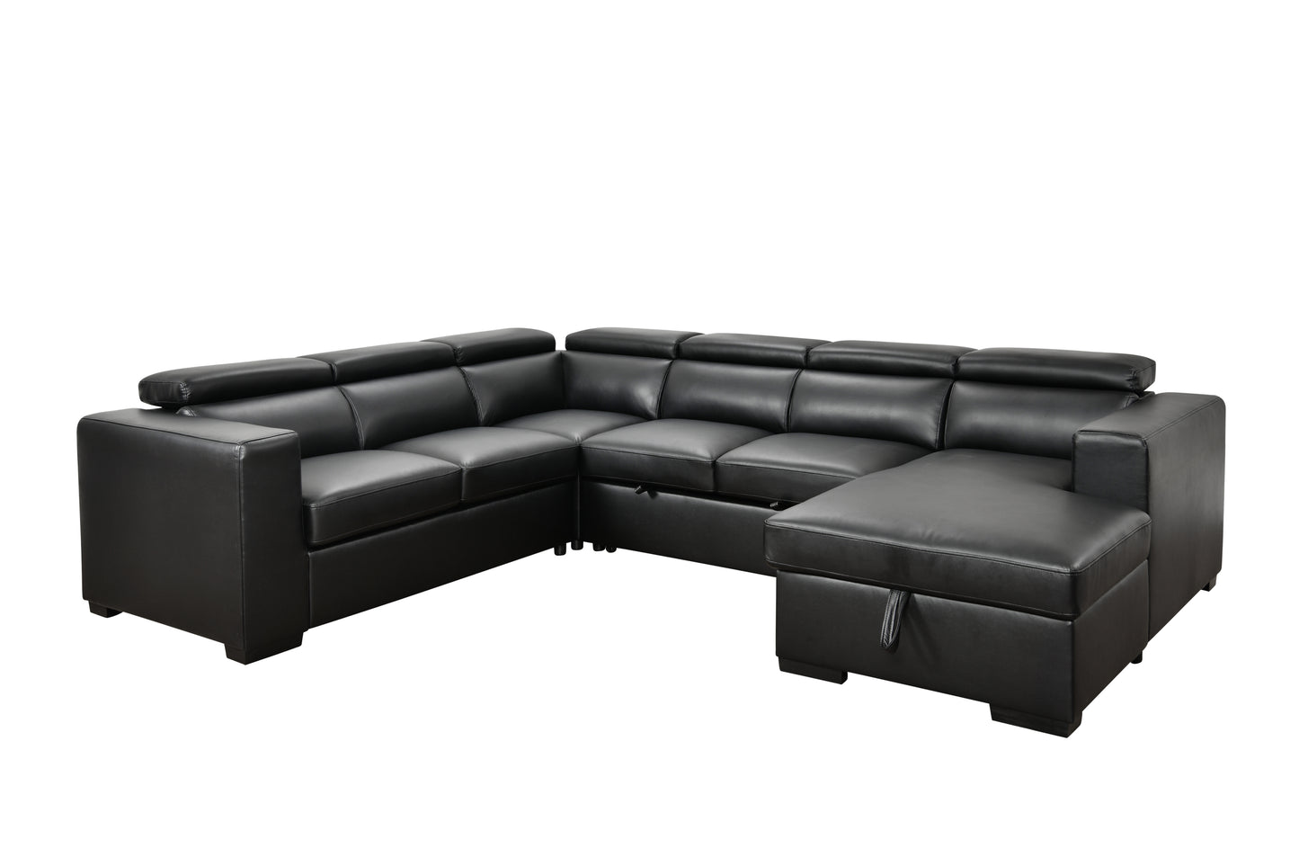 [SantaChoice] 123" Modern U Shaped 7-seat Sectional Sofa Couch with Adjustable Headrest, Sofa Bed with Storage Chaise-Pull Out Couch Bed for Living Room ,Black