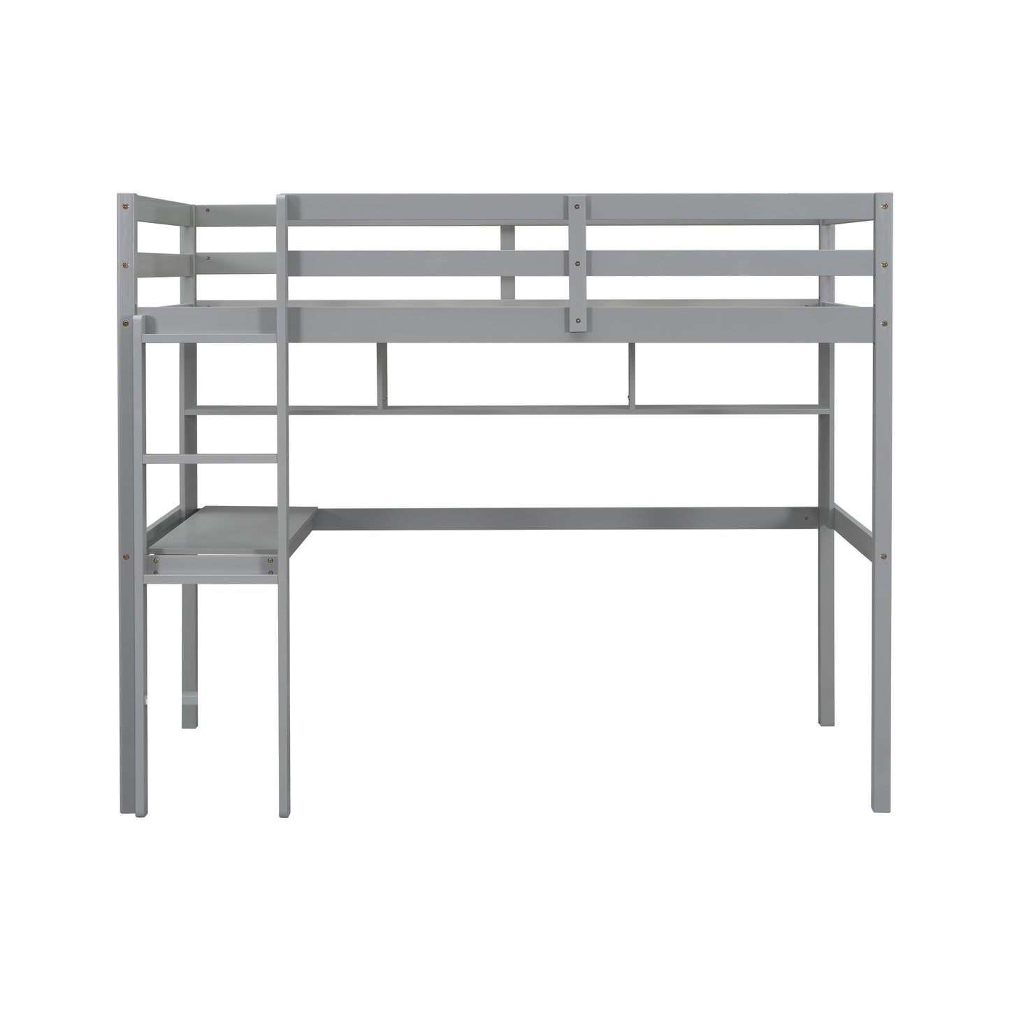 [SantaChoice] Twin Size Loft Bed with desk and shelves, Safety Guardrail and ladder,Grey