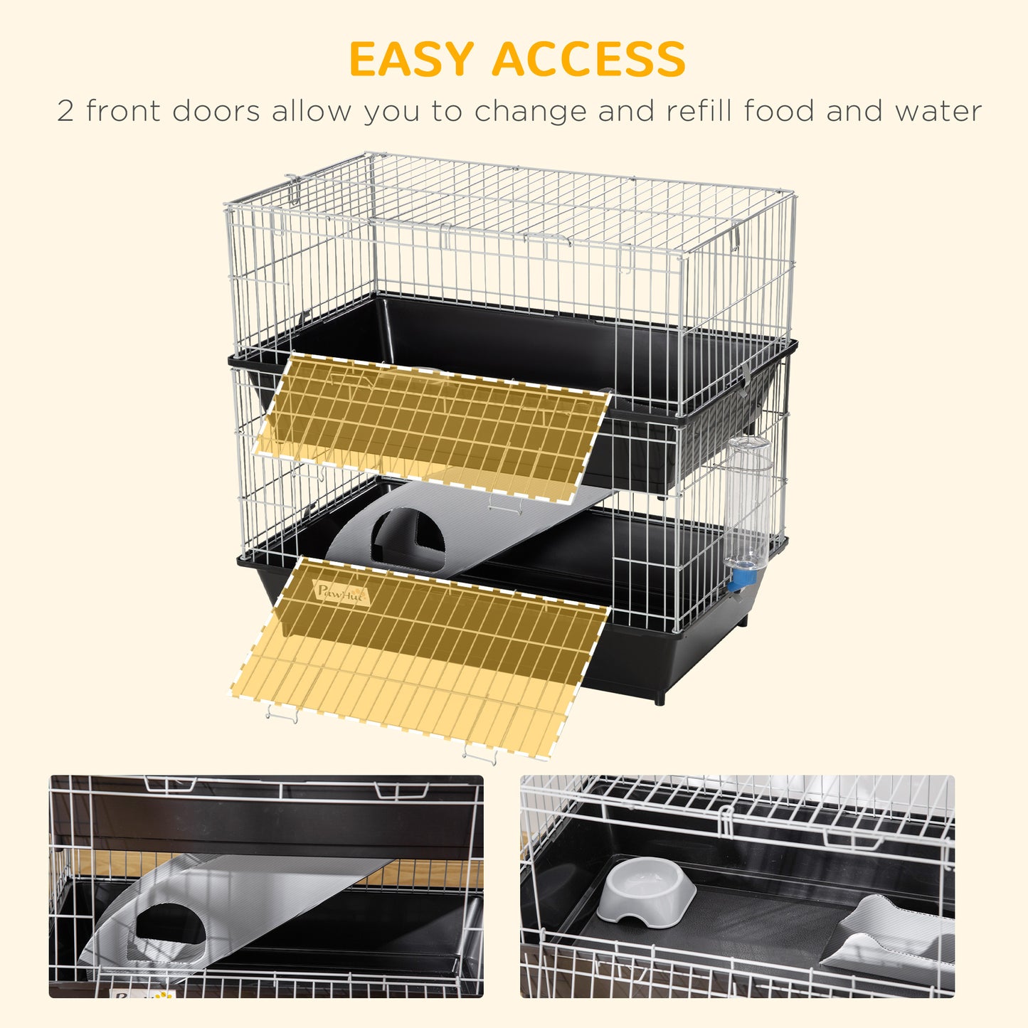 2-Tier Mouse Cage, Ferret Cage W/ Dish and Bottle, Ramp, 2 Doors