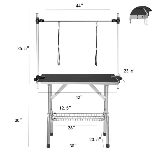 Large Grooming Table for Pet Dog and Cat with Adjustable Arm and Clamps Large Heavy Duty Animal grooming table, 42''/Black