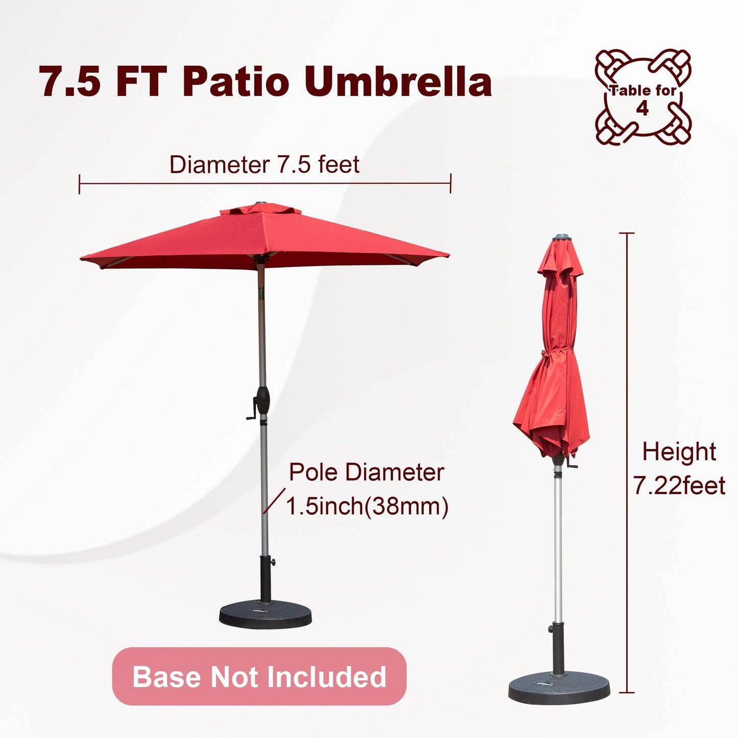 7.5FT Patio Umbrella, Outdoor Table Umbrella with Push Button Tilt and Crank, UV Protection Waterproof Market Sun Umbrella with 6 Sturdy Ribs for Garden, Deck, Backyard, Pool (Brick Red)