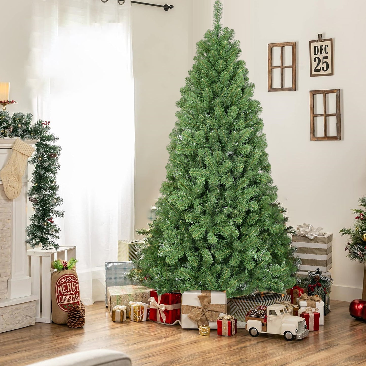 7FT Green PVC Christmas Tree with 1,064 Memory Wire Tips – Self-Fluffing Branches for a Perfectly Shaped, Effortless Holiday Display