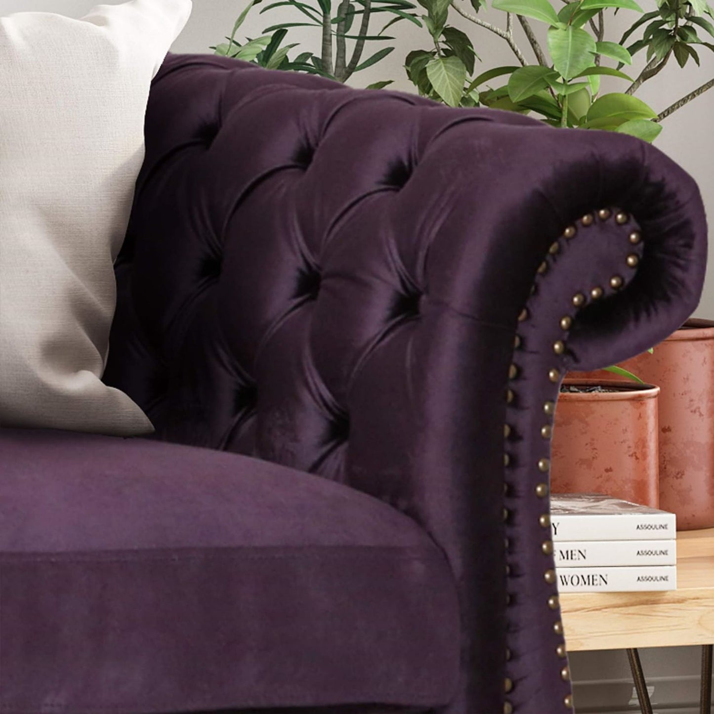 [SantaChoice] Luxurious 3-Seater Purple Velvet Sofa, Featuring a Classic Design with Modern Elegance, Perfect for Adding Sophistication and Style to Any Living Room, Plush Comfort and Durable Craftsmanship