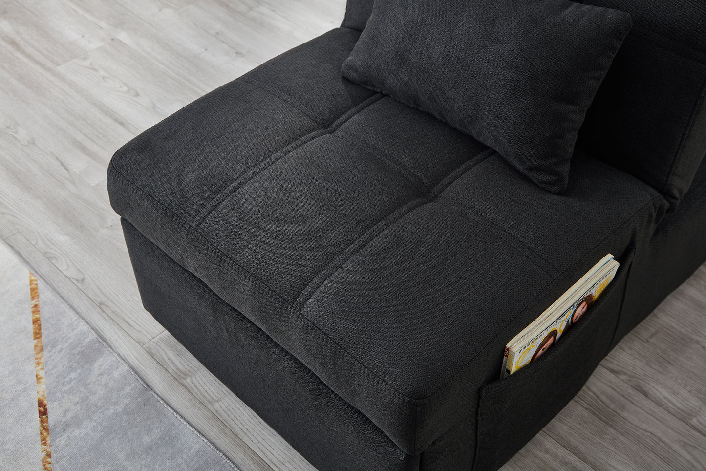 Living Room Bed Room Furniture with Black Linen Fabric Recliner Chair Bed