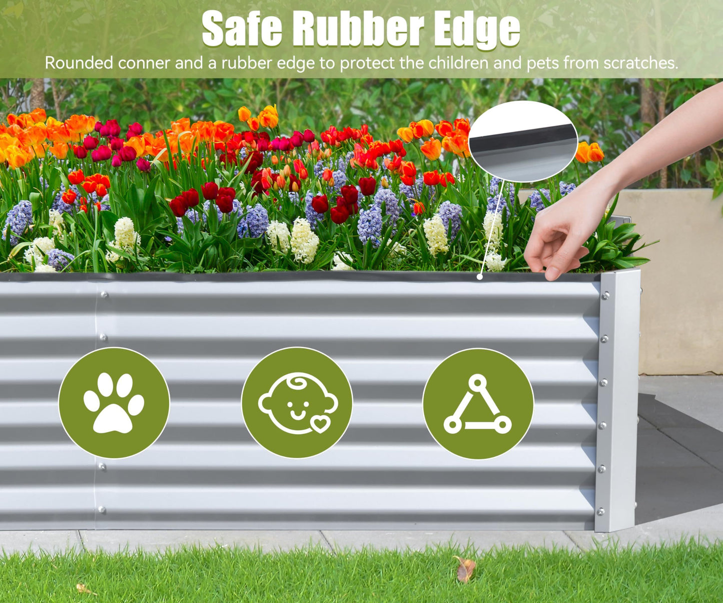 6x3x1.5ft Galvanized Raised Garden Bed, Outdoor Planter Garden Boxes Large Metal Planter Box for Gardening Vegetables Fruits Flowers, Silver