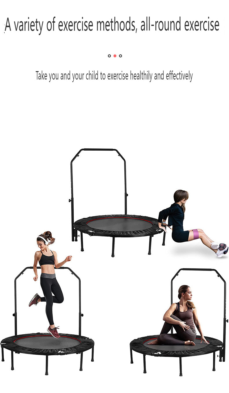 48" Foldable Mini Trampoline Max Load 300lbs, Fitness Rebounder with Adjustable Foam Handle, Exercise Trampoline for Adults Indoor/Garden Workout, Xmas Christmas Gift