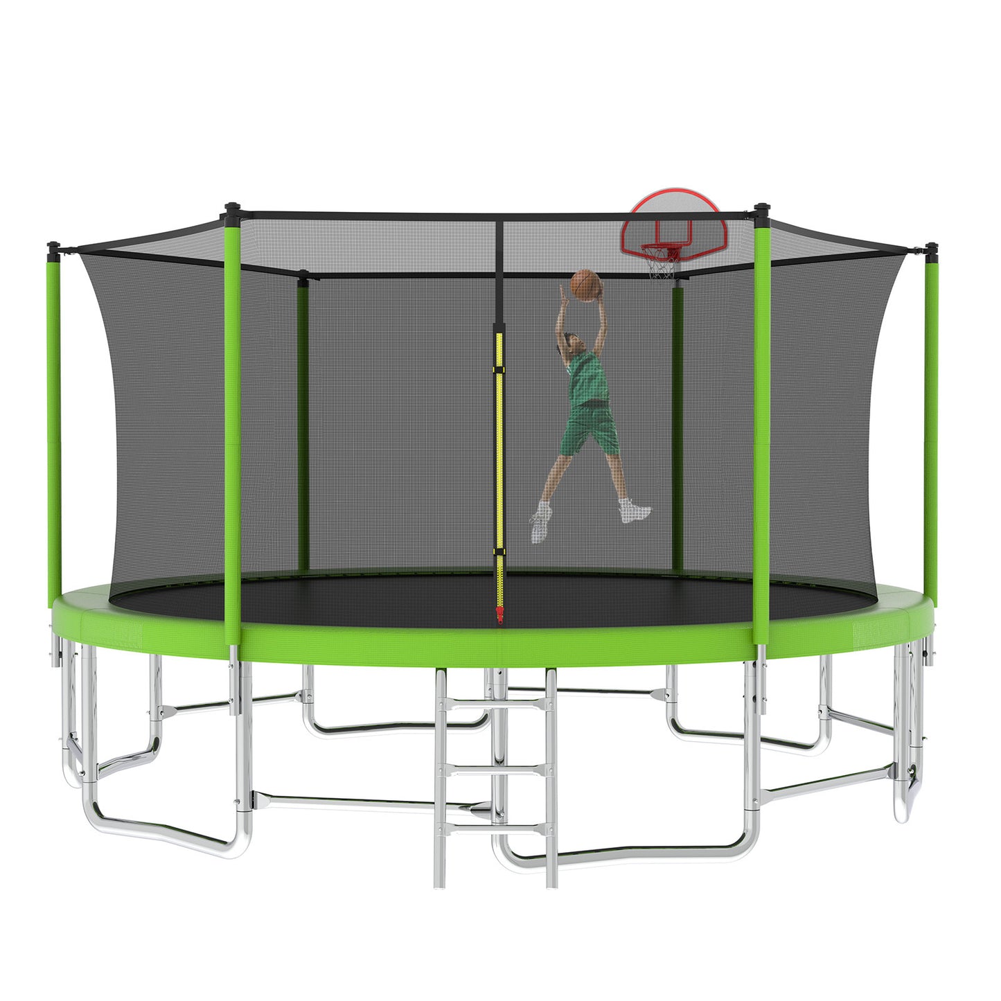 16FT Trampoline with Balance Bar & Basketball Hoop&Ball, ASTM Approved Reinforced Type Outdoor Trampoline with Enclosure Net