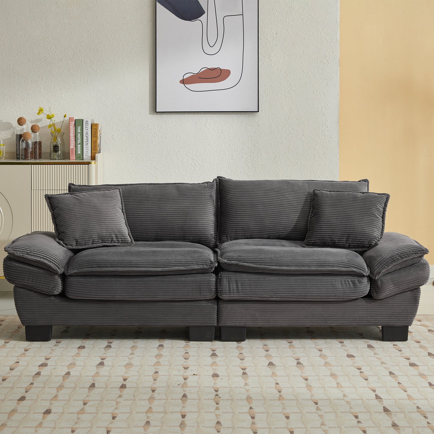 Corduroy Sofa Sleeper Couch Loveseat Sofa with Pillows Comfy Upholstered Deep Seat Sofa for Bedroom,Living Room,Apartment,Office,Dorm-Grey Corduroy